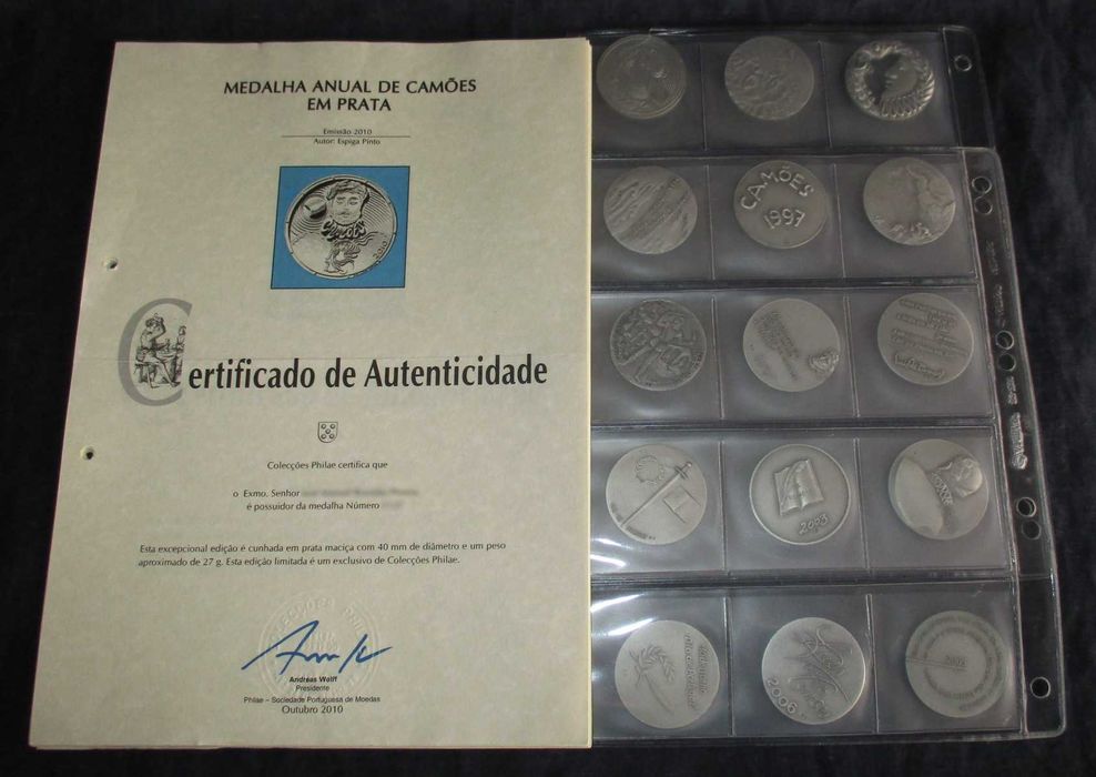 Colecção Medalha Anual de Camões em Prata Maciça 15 Medalhas Philae