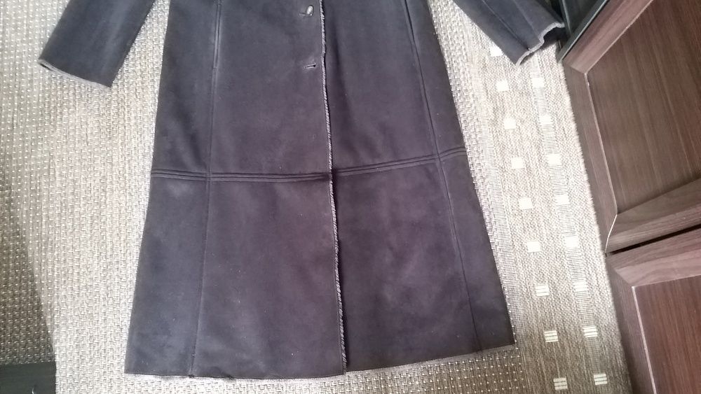 Płaszcz zimowy kożuch 123 Un Deux Trois brąz zamsz zamszowy nowy