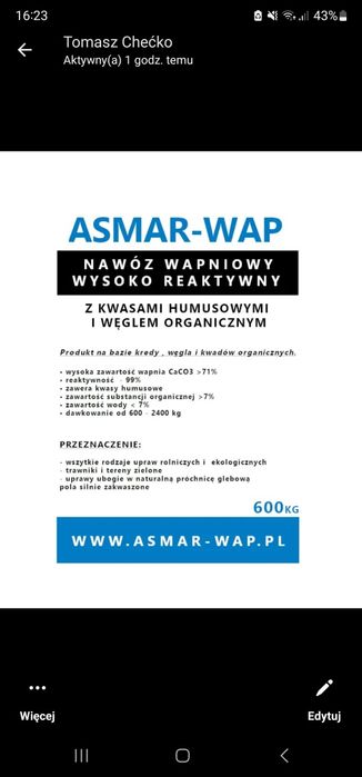 Wapno granulowane magnezowe, węglanowe, kreda