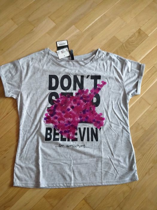 Damska/dziewczęca szara koszulka/bluzka z cekinami, Jednorożec, Nowa