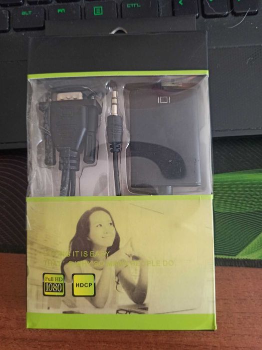 Конвектор FULL HD 1080 - VGA (папа) - HDMI (мама) + AUX коробка чорний