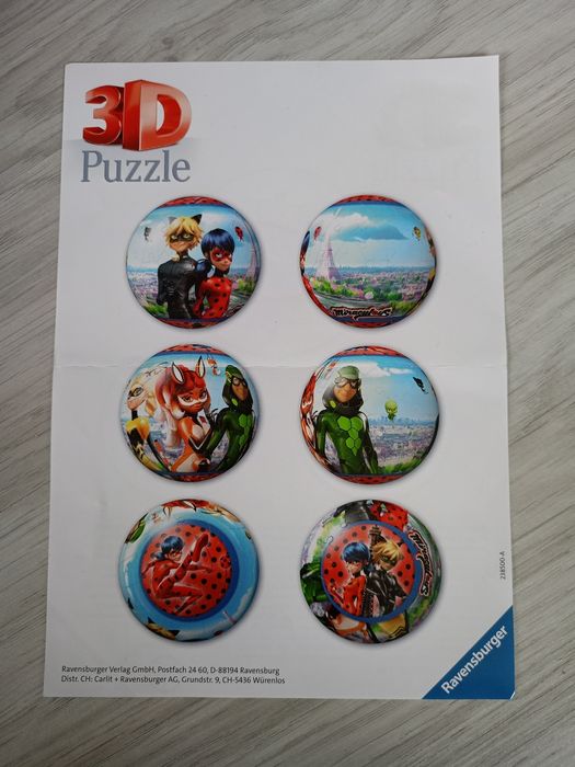 Puzzle 3D Miraculous biedronka i czarny kot Ravensburger 73 elementy