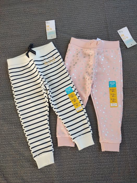 Ciepłe spodnie dresowe ze sznurkiem 9-12 miesięcy, 2 pary