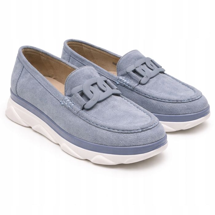 Niebieskie mokasyny damskie - wygodne półbuty na grubej podeszwie 40