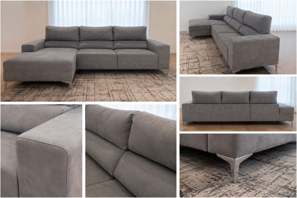 Sofá com Chaise Longue e Assentos Deslizantes – 3,10 m – Excelente Estado