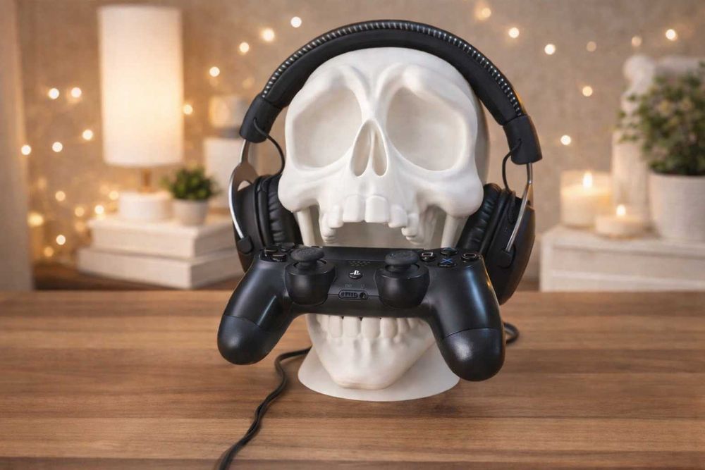 Suporte Caveira para Comando e Headphones Gaming