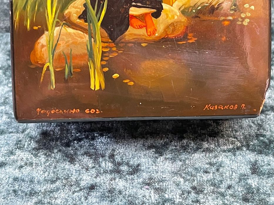 Шкатулка Палех 1960 год Федоскино автор Казаков