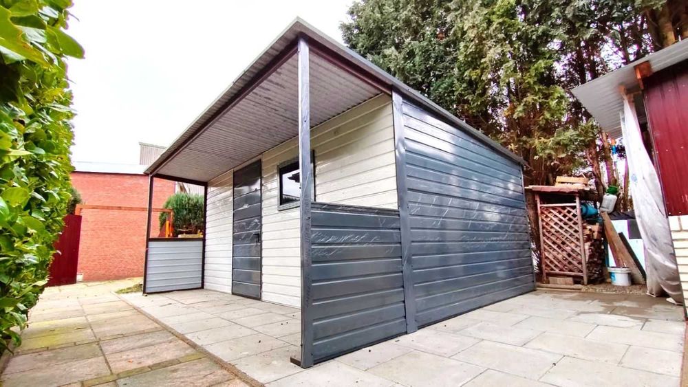 Domek ogrodowy 5×3m Zadaszenie Okno Drzwi – grafit matowy/ biały