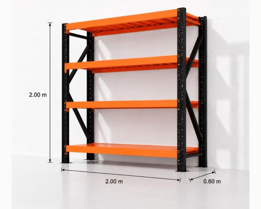 NOWE NOWY Regał magazynowy 200x200x60 cm – wytrzymałość 800 kg regał do warsztatu regał do garażu regał na strych regał na poddasze