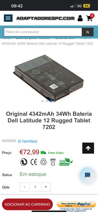 Bateria Dell 34Wh 4342mAh Laptop/Portátil