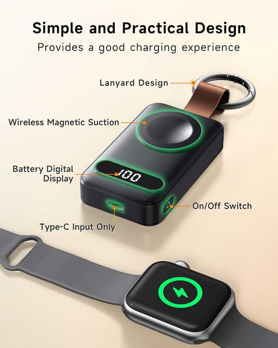 [NONO] ZKAPOR 2000 mAh carregador Sem Fios portátil para Apple Watch | Mini Power Bank com Ecrã LED