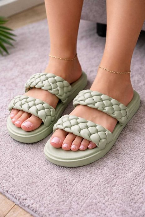 Stylowe Klapki z Plecionymi Paskami – Pistacjowa Świeżość 38