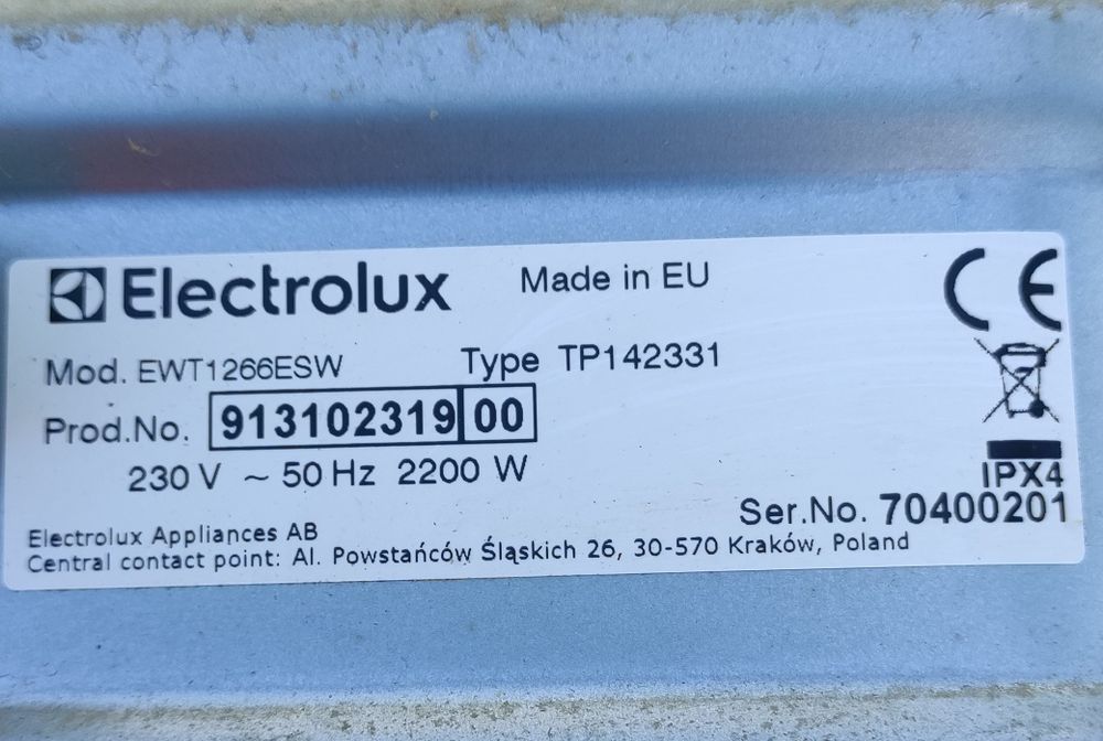 Części do pralki ELEKTROLUX EWT1266ESW