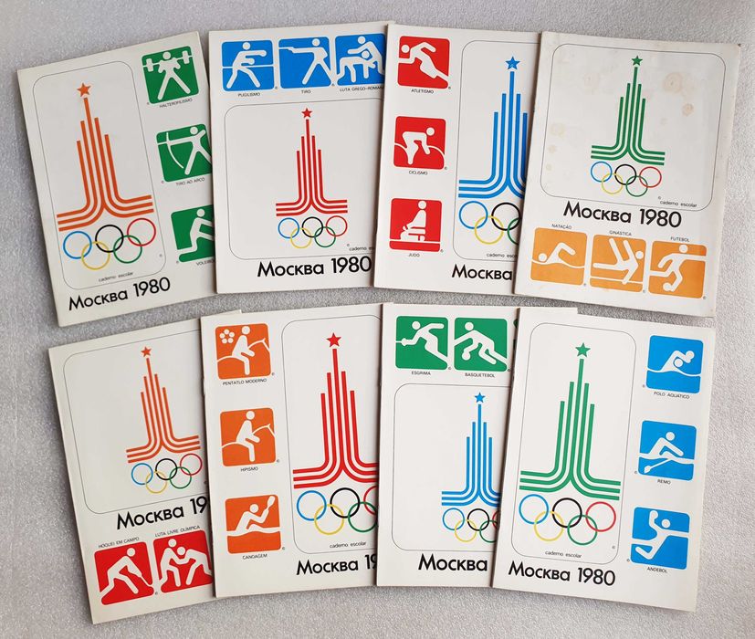 8 Antigos Cadernos ~ "JOGOS OLIMPICOS MOCKBA 1980" ~ Coleção completa