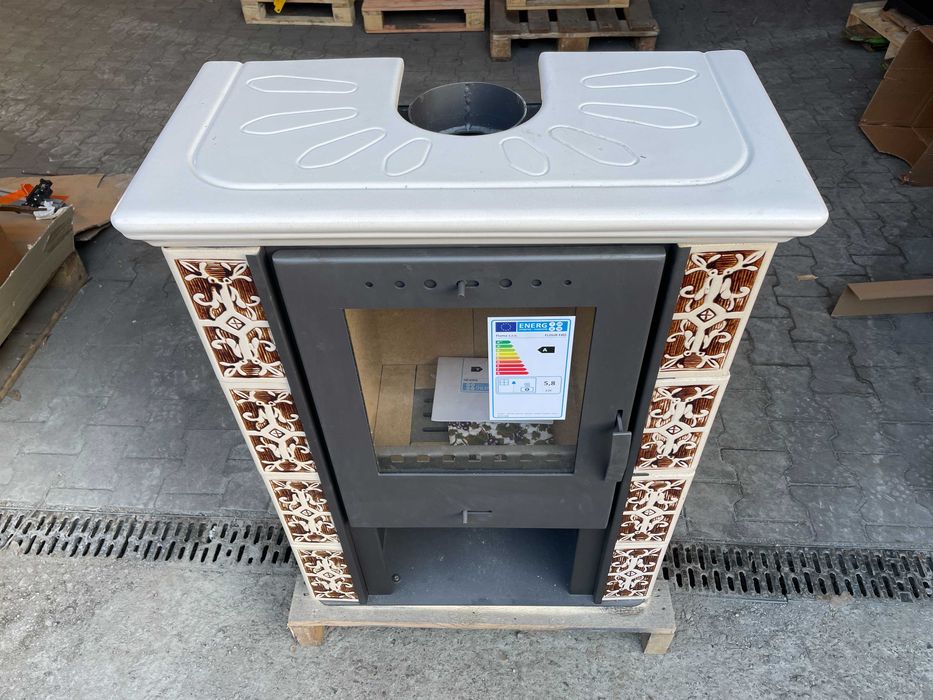 Piec piecyk kominek kaflowy wolnostojący koza JASMIN 10kW brązowy