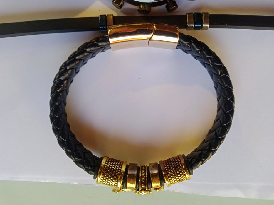 Часы браслет комплект браслет кожаный мужской