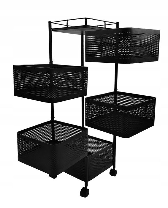 WÓZEK kuchenny 5 koszy czarny metalowy 90cm mobilny