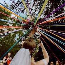 Zabawa oczepinowa. Opaska na bukiet ślubny WSTAŻKA SATYNOWA