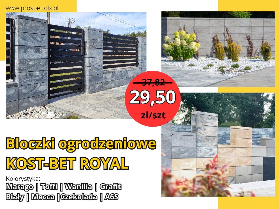 Bloczki ogrodzeniowe KOST-BET ogrodzenia ROYAL gładkie wysyłka KURIER