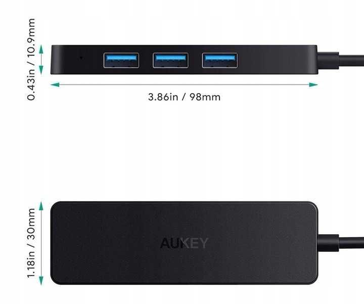 AUKEY CB-H39 HUB USB-C 4xUSB 3.0 Slim 5Gbps Kompaktowy USB-A 4w1