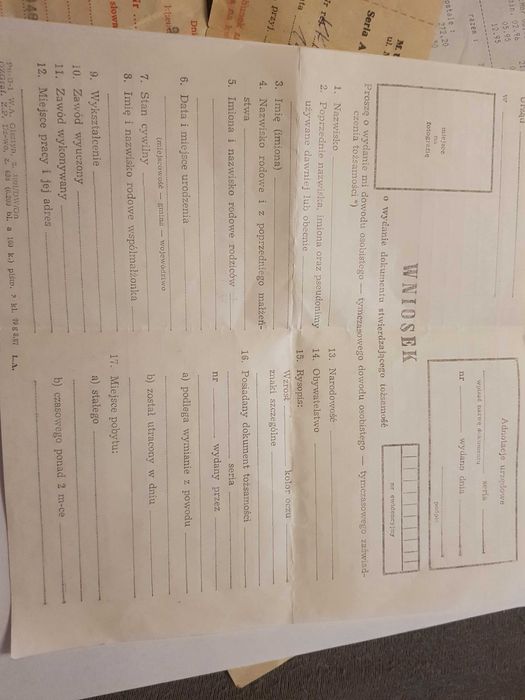 Stary wniosek o wydanie dokumentu potwierdzającego tożsamość