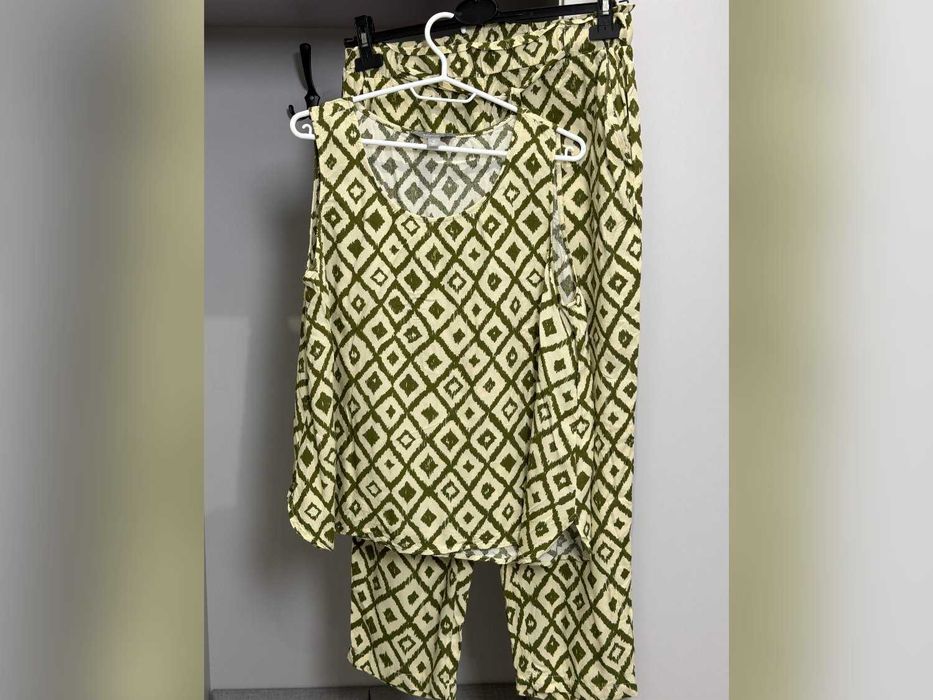 Kombinezon khaki geometryczny z okrągłym dekoltem M