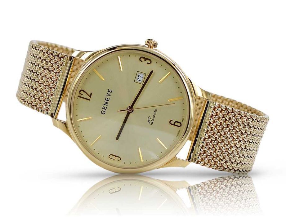 Klasyczny złoty zegarek męski 14k 585 z bransoletą Geneve mw017y