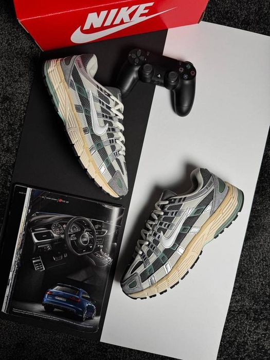 Жіночі Nike P-6000 Grey Green сіро-зелені люкс матеріали