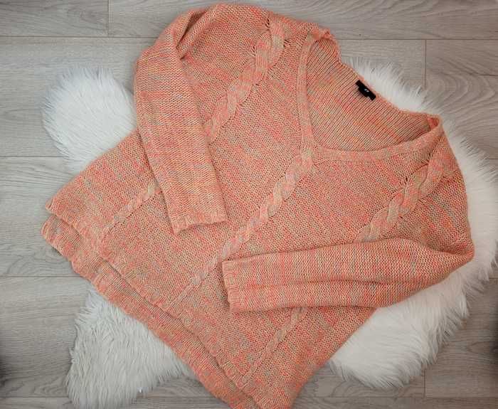 Kolorowy, pastelowy sweter / pulower z warkoczowym splotem, H&M, L 40