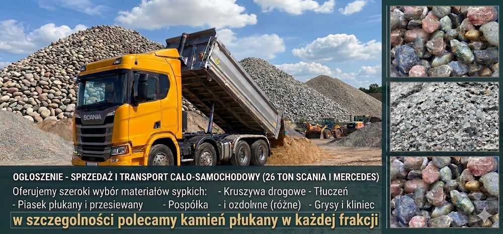 KRUSZYWA, PISEK, ZIEMIA – Transport do 26 ton | Kompleksowe dostawy m