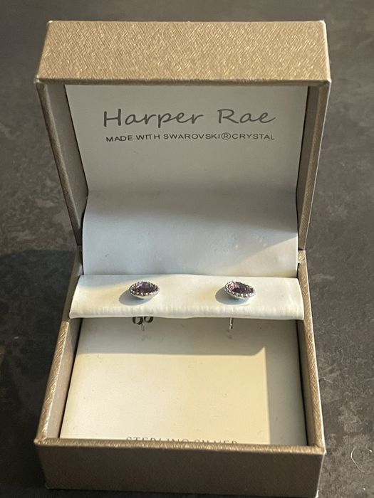 Kolczyki swarowski fiolet srebrne sztyfty Harper Rae sterling silver