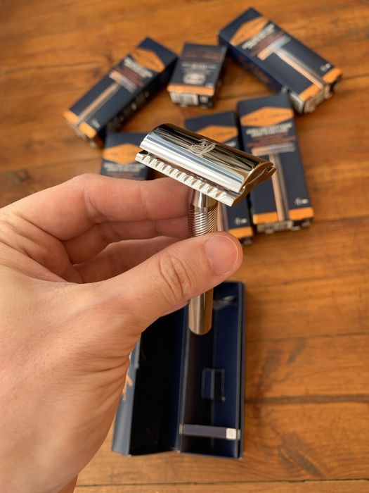 Безопасная бритва gillette king c с 5 сменными лезвиями станок т образный muhle r89