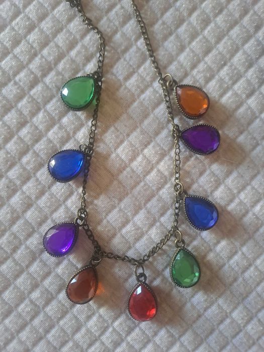 Conjunto de colar e brincos - pedras coloridas