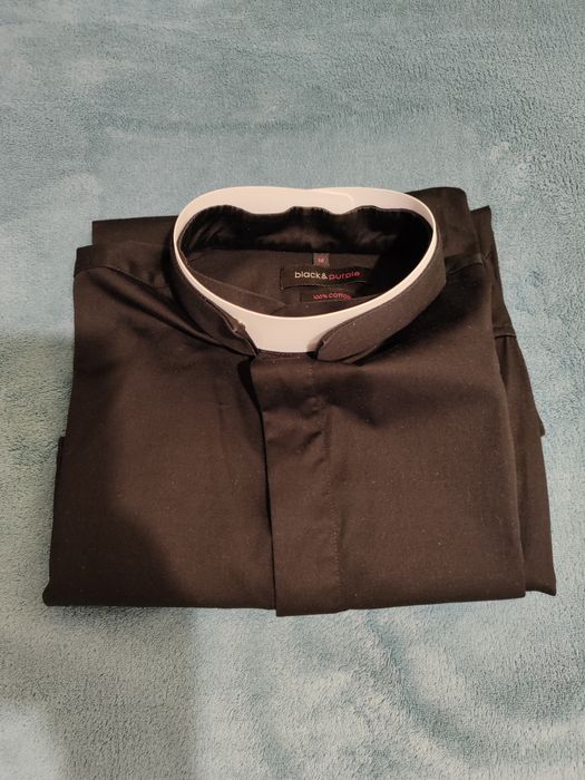 Koszula kapłańska rzymska 40/S-M/176-182 slim black & purple