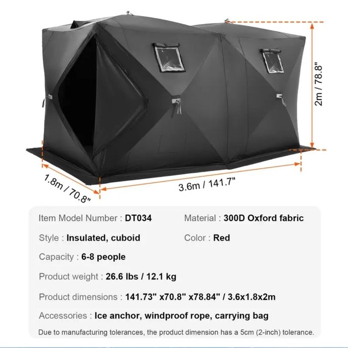 Namiot Wędkarski  6-8 osobowy 3,6x1,8x2M Tkanina Oxford 300D