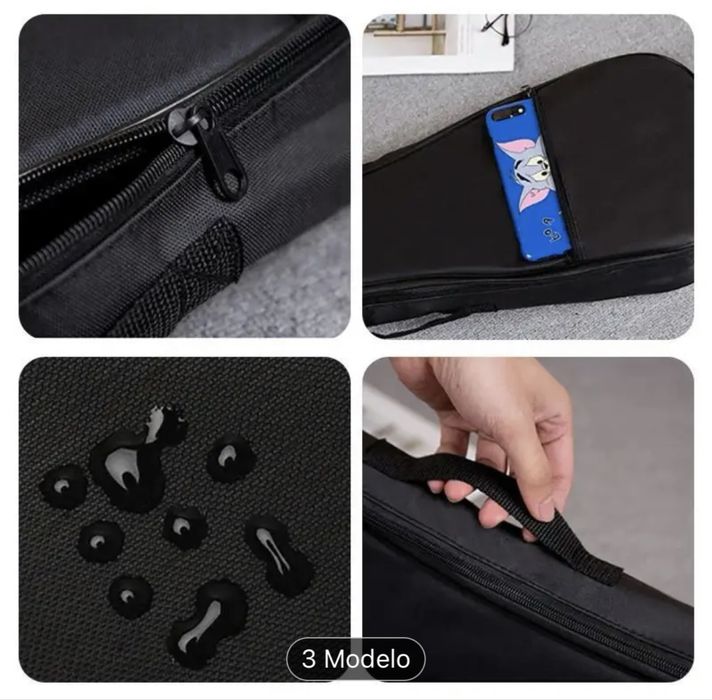 Saco para cavaquinho almofadado com bolsa, alsa de ombro e pega de mao