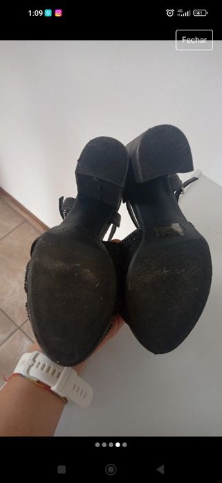 Sandálias salto alto pretas com brilho Calçado Guimarães