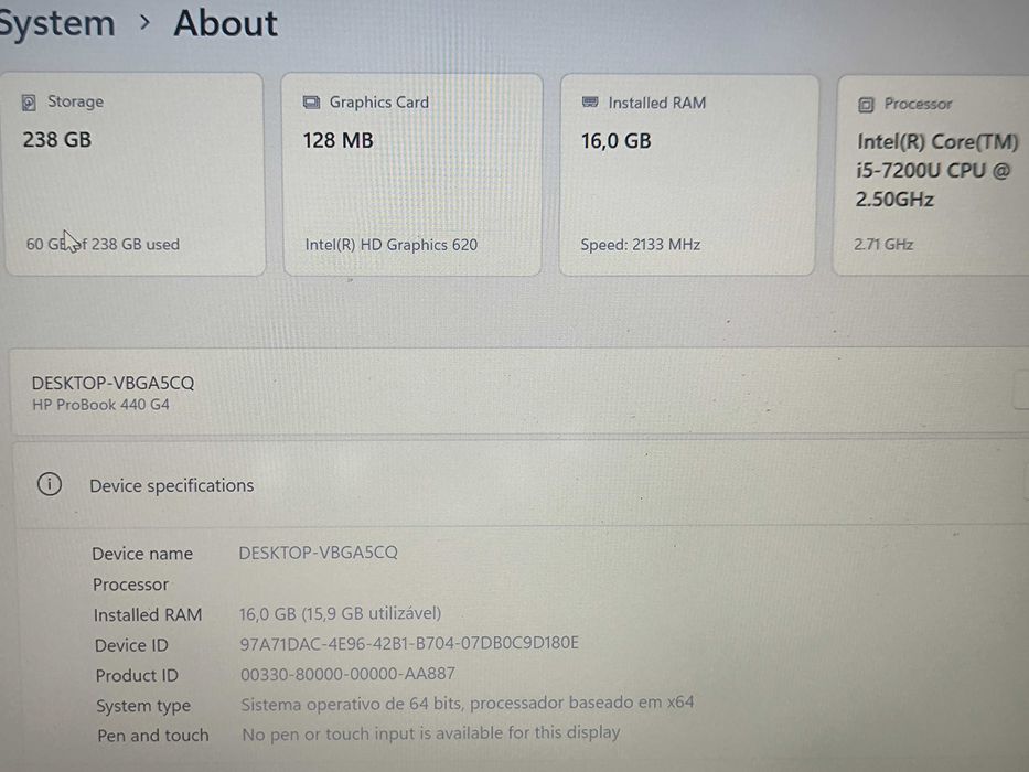 HP ProBook 440 G4 i5 ram 16GB 256GB SSD Full HD