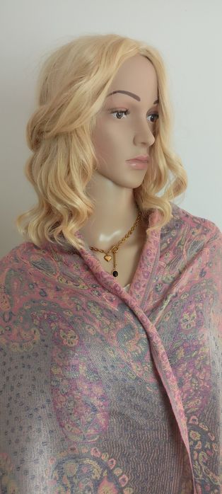 Piękny szal chusta różowy szary 100% kaszmir Pashmina