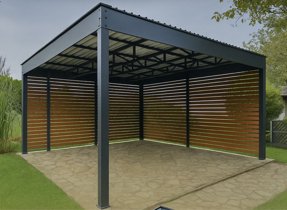 Stalowa wiata z lamelami, pergola, garaż na zamówienie od KUŹNIABYSTRA