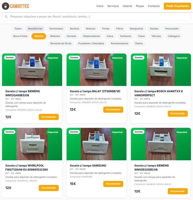 Peças usadas para máquinas de lavar e eletrodomésticos