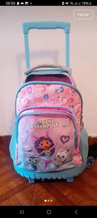 Mochila Escolar com Rodinhas Gabby's Dollhouse Original (Tripartida)