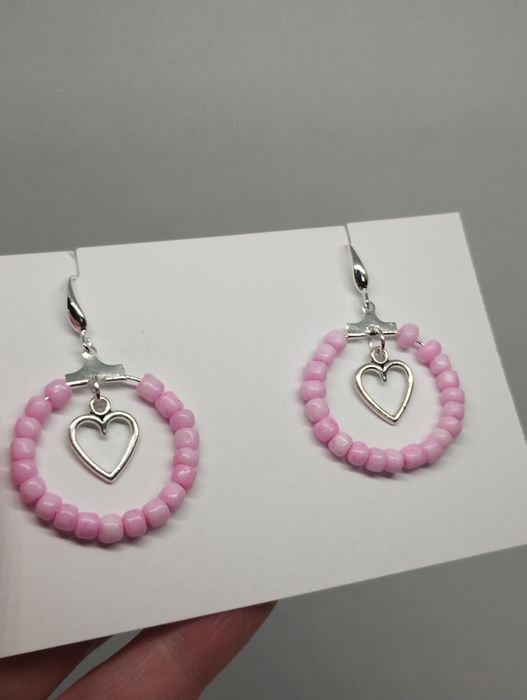 Kolczyki koła kółka srebrne różowe  wiszące