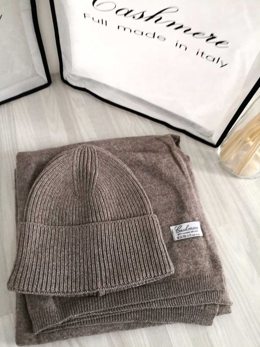 Kaszmirowy komplet fango czapka i szalik cashmere