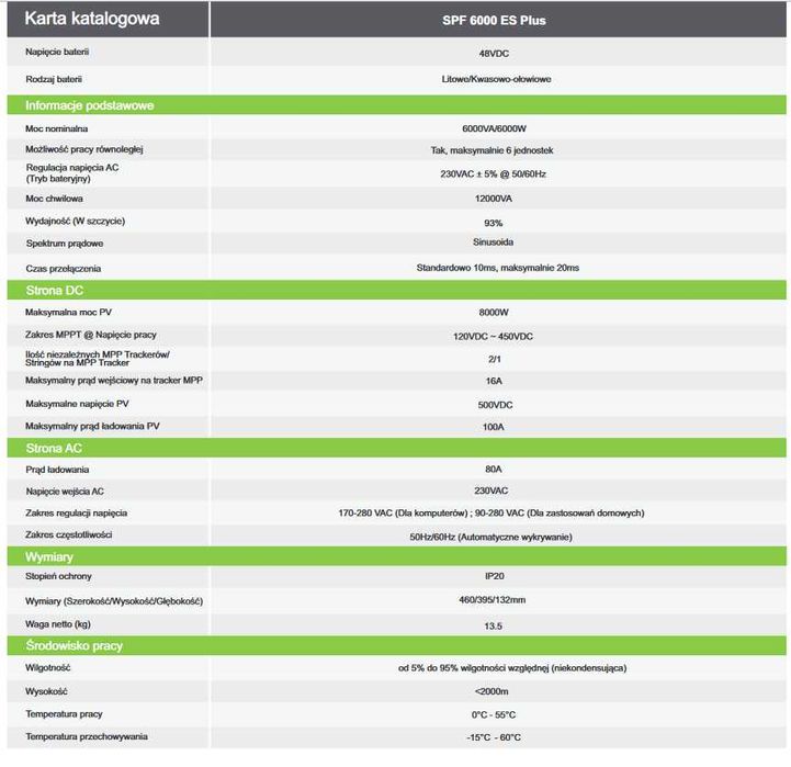 Growatt SPF 6000 ES Plus zwifi spf6000es off-grid hybryda 2lata gwarPL