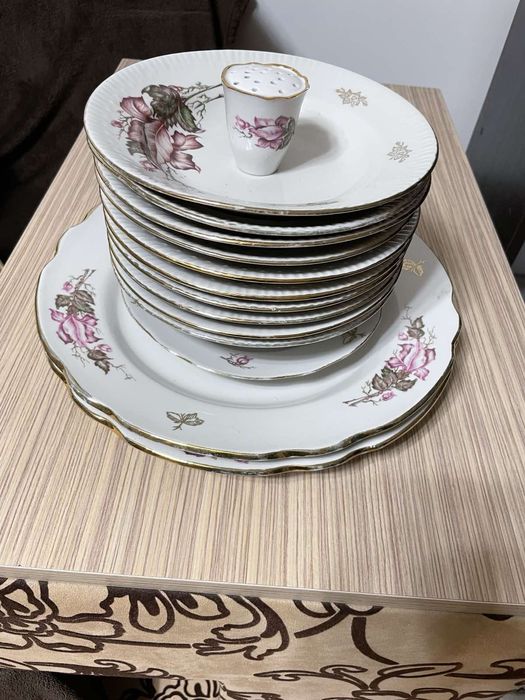 Тарілки фарфор ссср з квітковим принтом з позолотою 10 шт