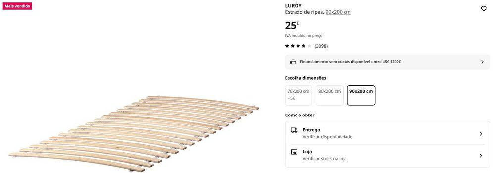 Cama solteiro NEIDEN 90x200cm com estrado LURÖY
