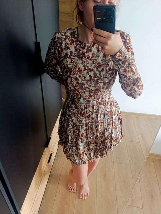 Jesienna sukienka, długi rękaw, marszczona, Plus Size, 44, XXL, H&M