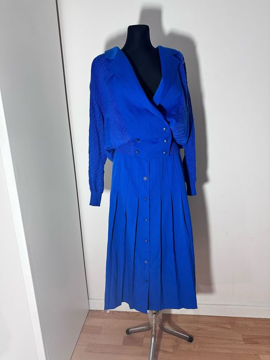 Ravens vintage komplet sweter spódnica plisowana 40 L 42 xl chabrowa