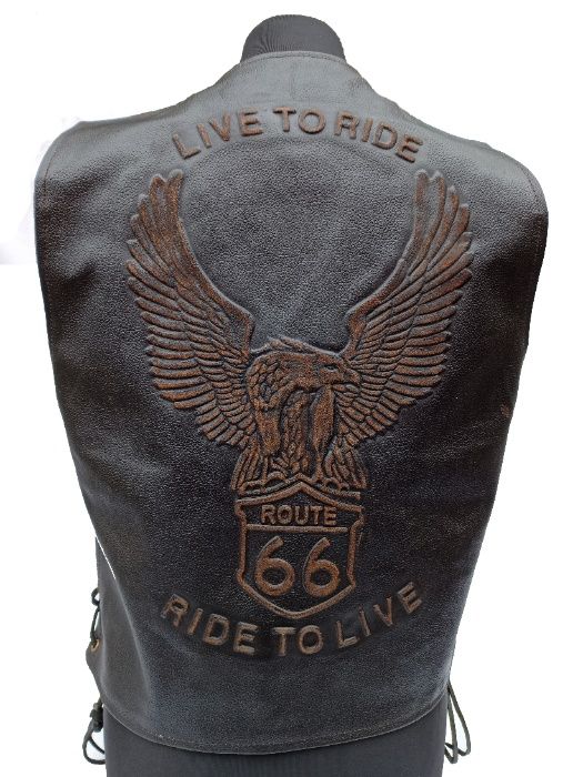 Ładna kamizelka skóra bydlęca Motocyklowa na Zamek ROUTE66 Rozmiar L